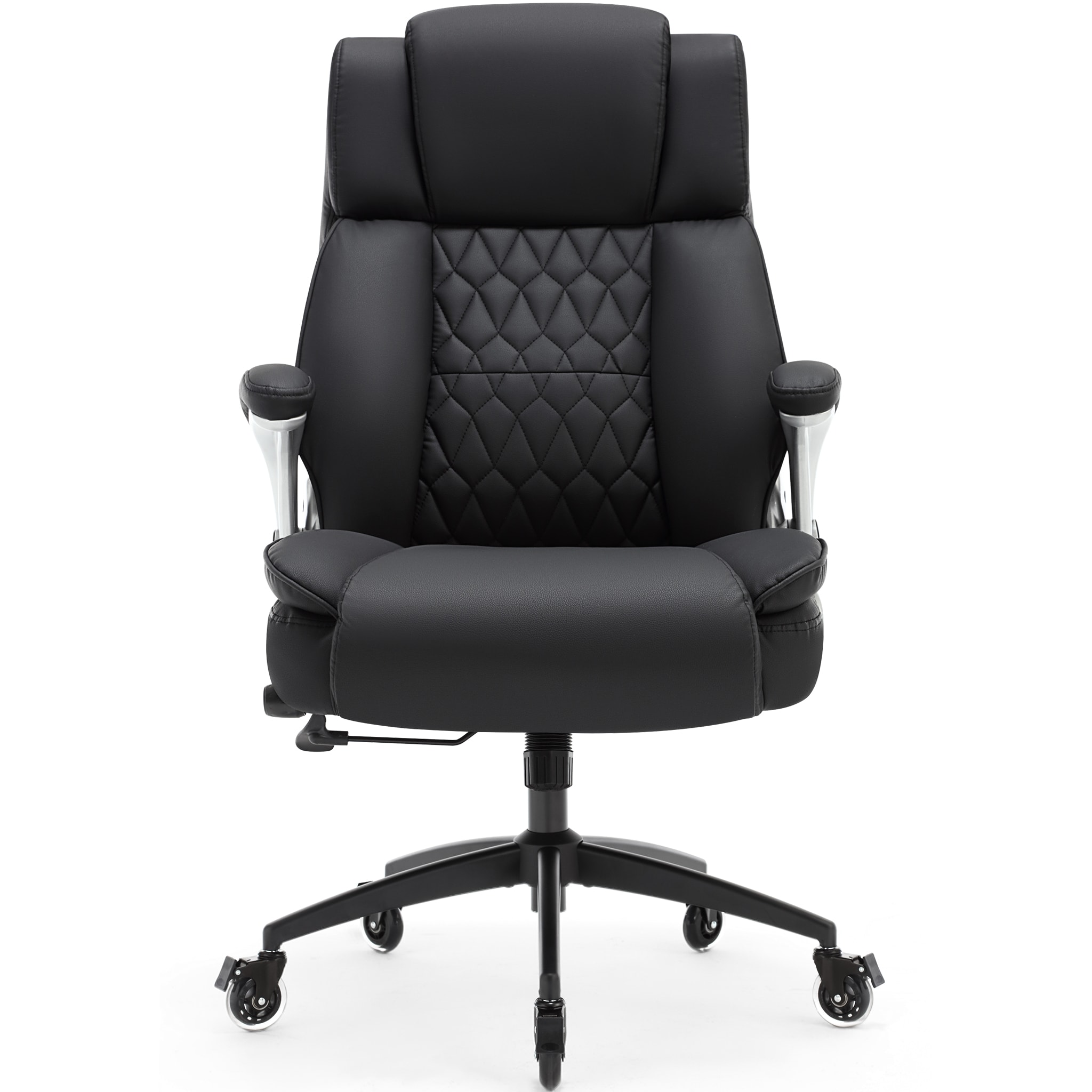 High Back Office Chair With Locking Wheels, Large Executive Desk Chair, Flip Arms Adjustable Lumbar Support, Ergonomic Synthetic Leather Computer Chair Prevents Cats Scratching, Thick Padded, Black_voghion.com